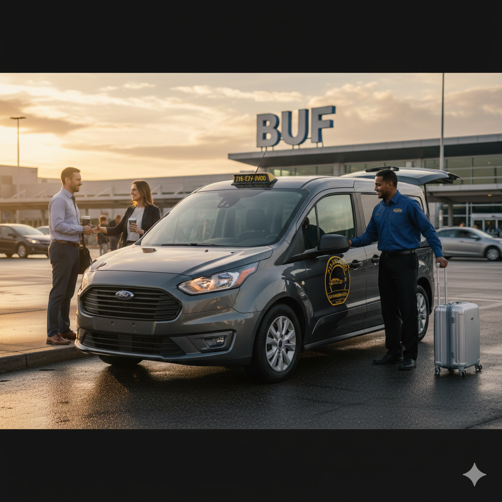 A comfortable Go Niagara taxi waiting outside a home in Fort Erie for a trip to Buffalo Airport.