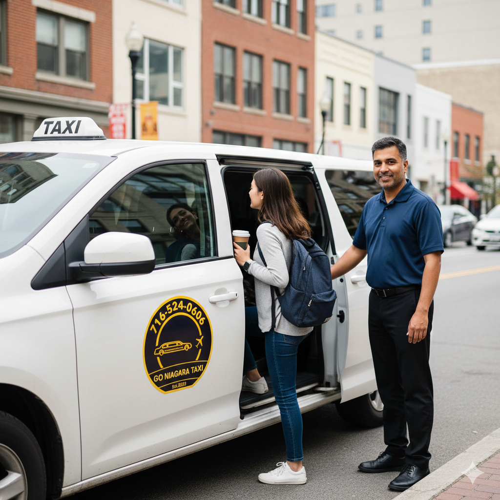 A comfortable Go Niagara taxi waiting outside a home in Fort Erie for a trip to Buffalo Airport.